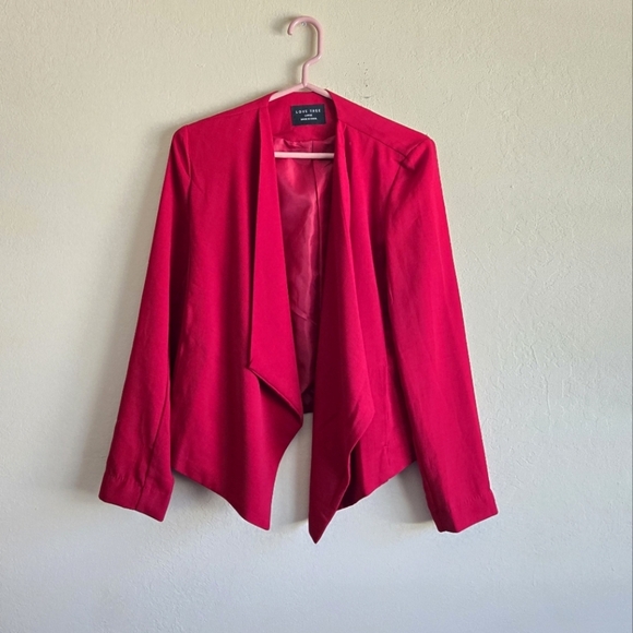 Red Love Tree Draped Waterfall Open Blazer Size Large - Picture 1 of 10